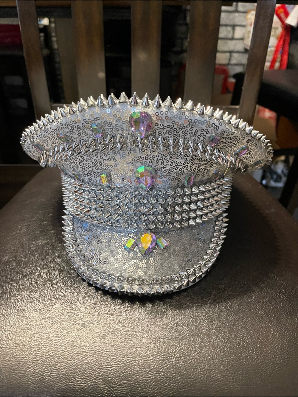SHEIN Silver Sequin Spike Embellished Military Style Hat